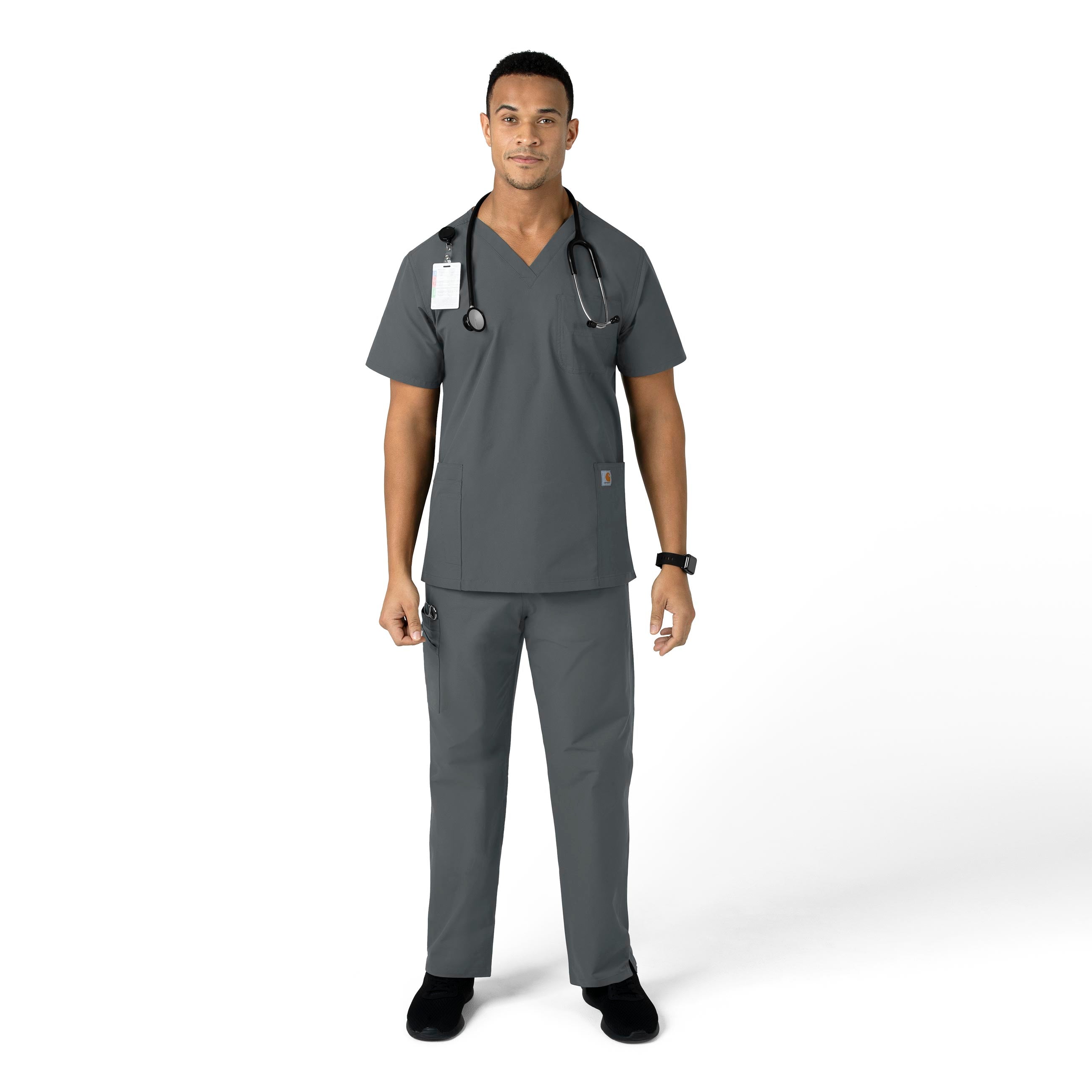 Force Essentials C55013 Unisex Elastic Waist Cargo Scrub Pants Pewter
