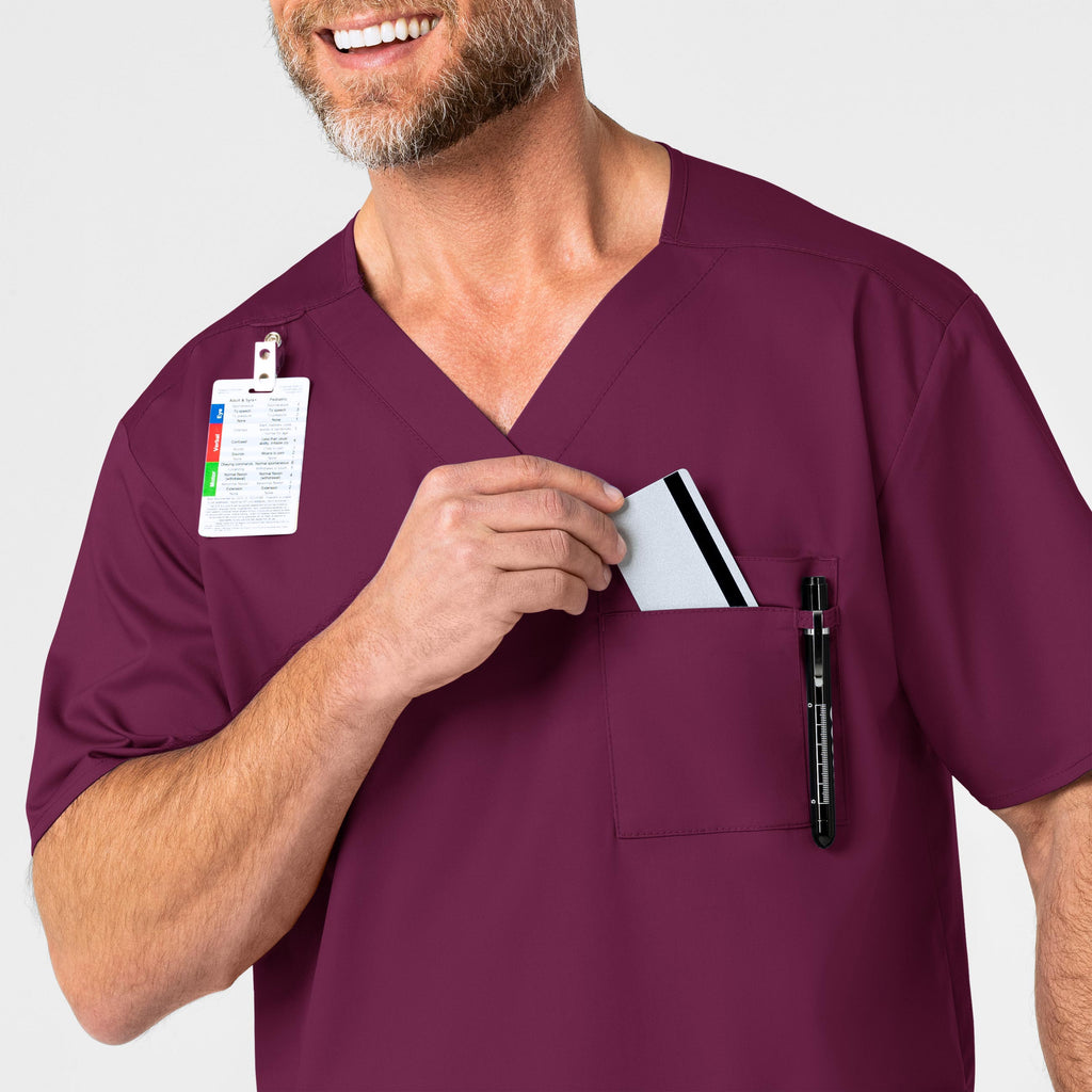 WonderWORK 103 Men's V-Neck Scrub Top Wine