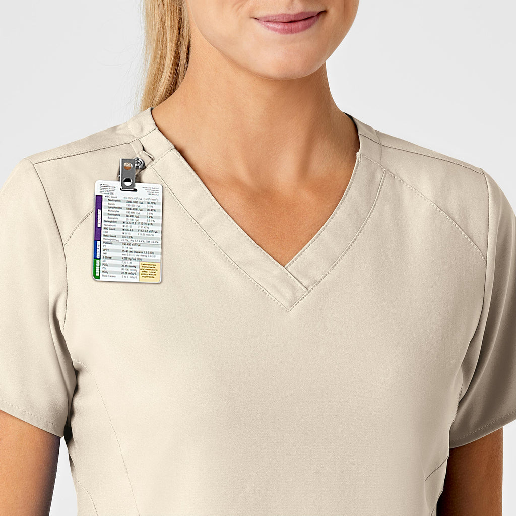 W123 6155 Stylized V-Neck Scrub Top Khaki