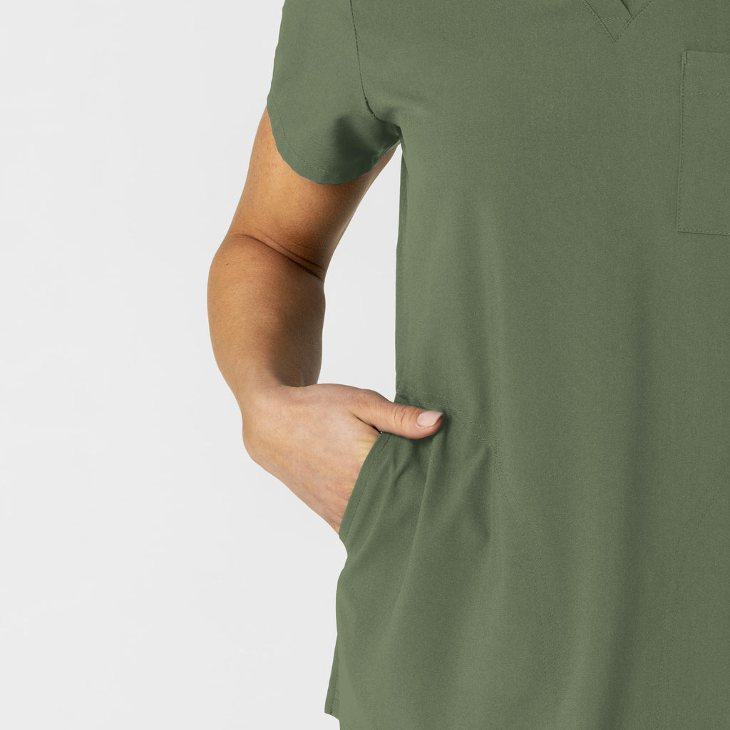 W123 6045 Flex-n-Reach V-Neck Scrub Top Olive