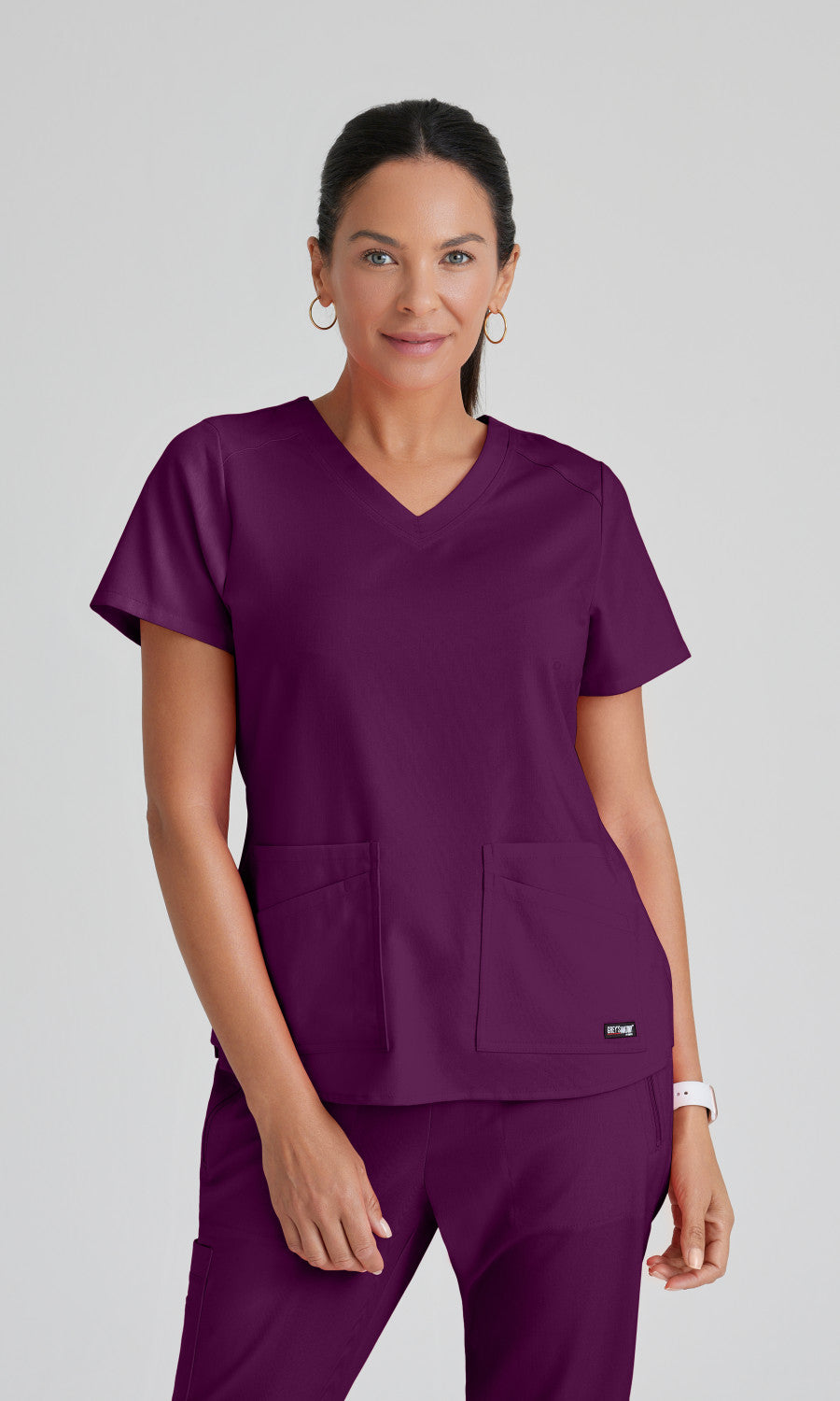 Grey's Anatomy Stretch GRST011 Emma Scrub Top Wine