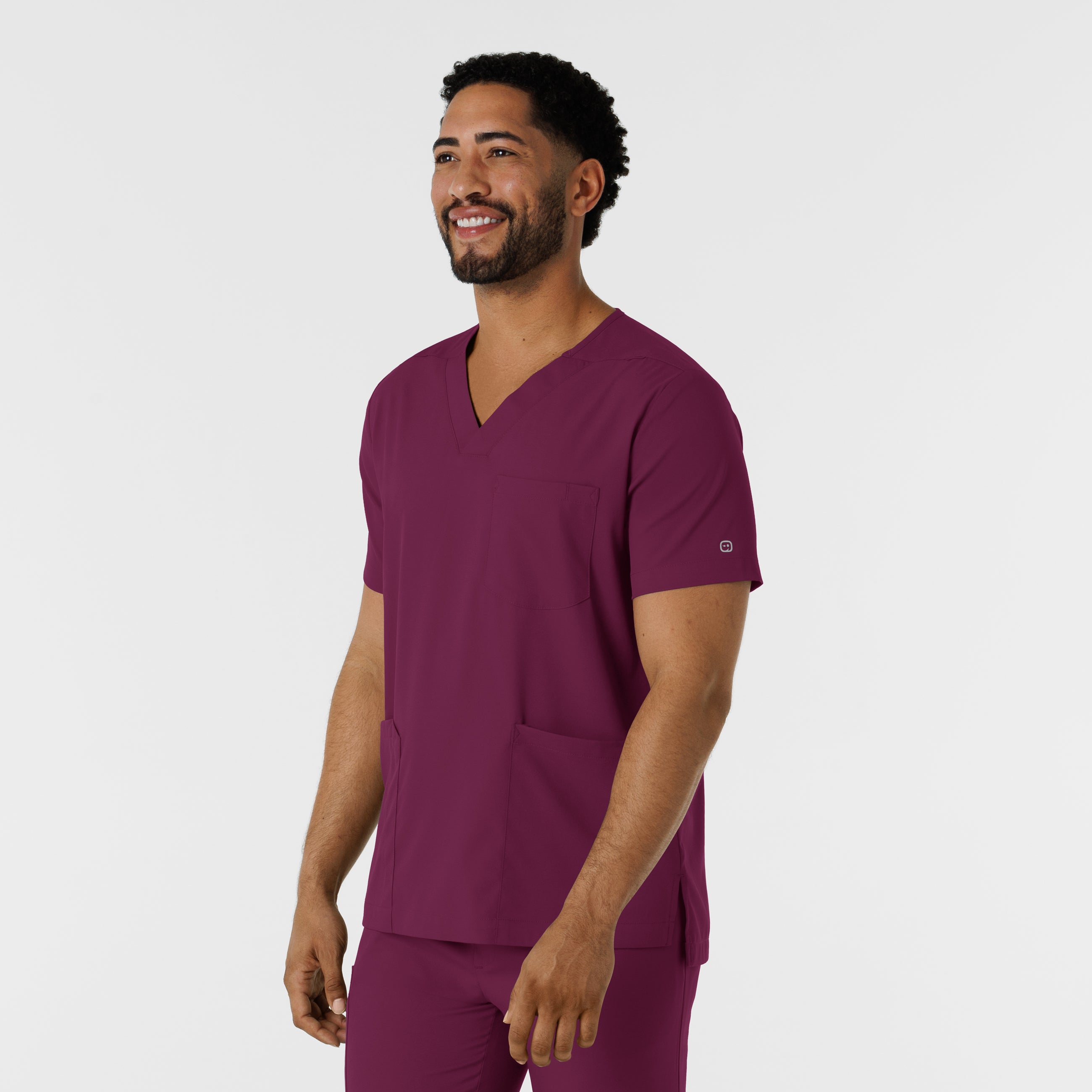 Boundless 6351 Men's Multi Pocket V-Neck Scrub Top Wine