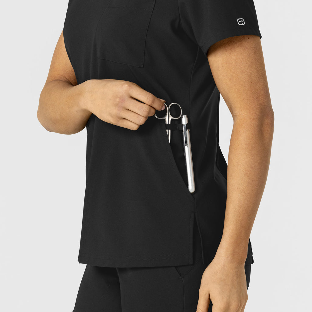 W123 6045 Flex-n-Reach V-Neck Scrub Top Black