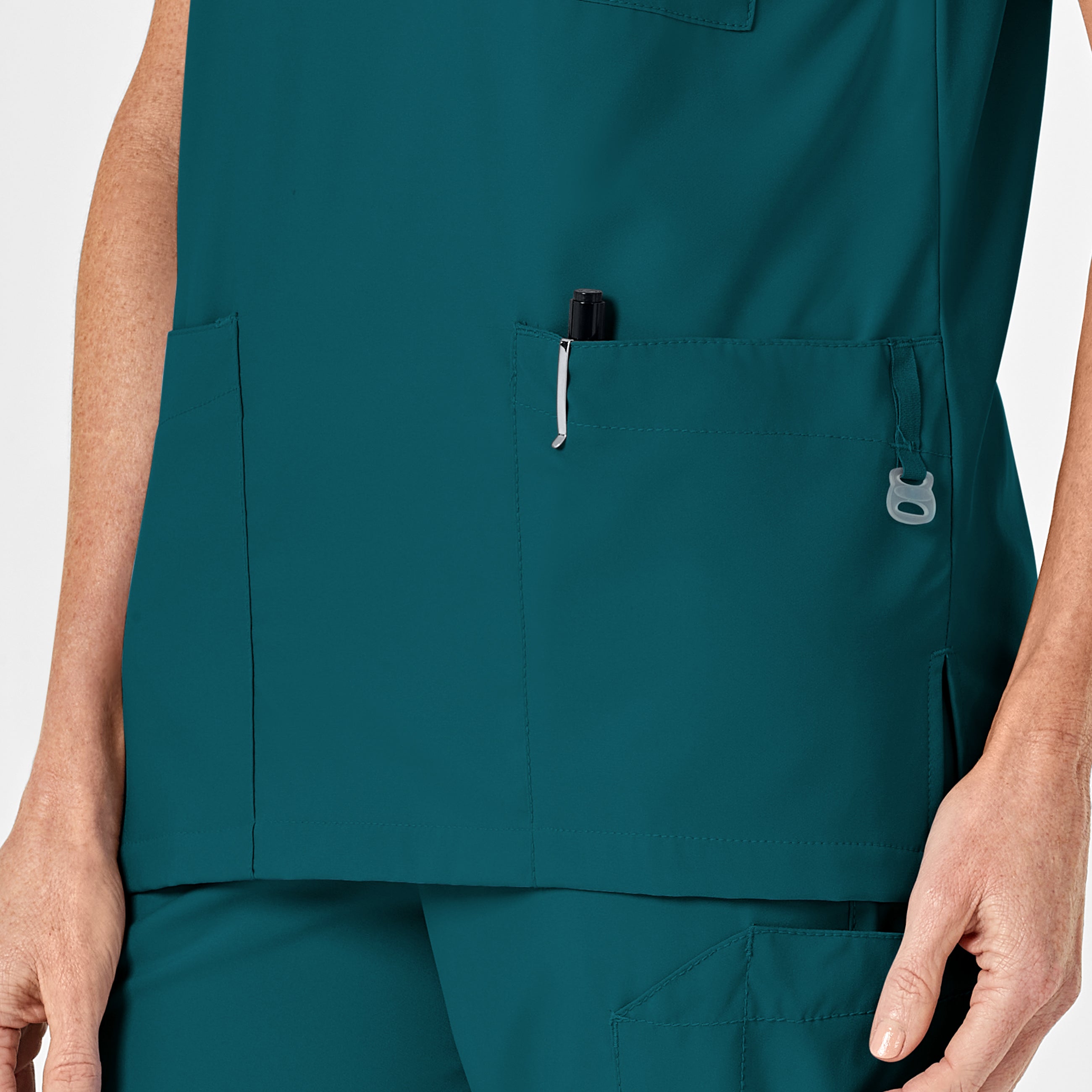 W123 6855 Unisex 4 Pocket Utility Scrub Top Caribbean Blue