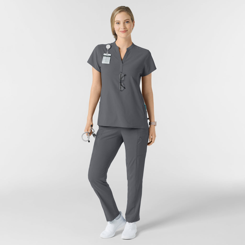 RENEW 6734 Mandarin Collar Scrub Top Pewter