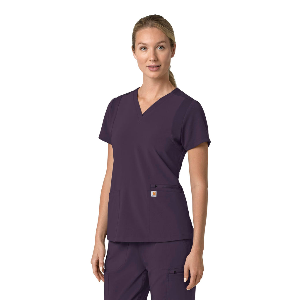 Force Cross-Flex C13210 Flex Panel V-Neck Scrub Top Black Plum