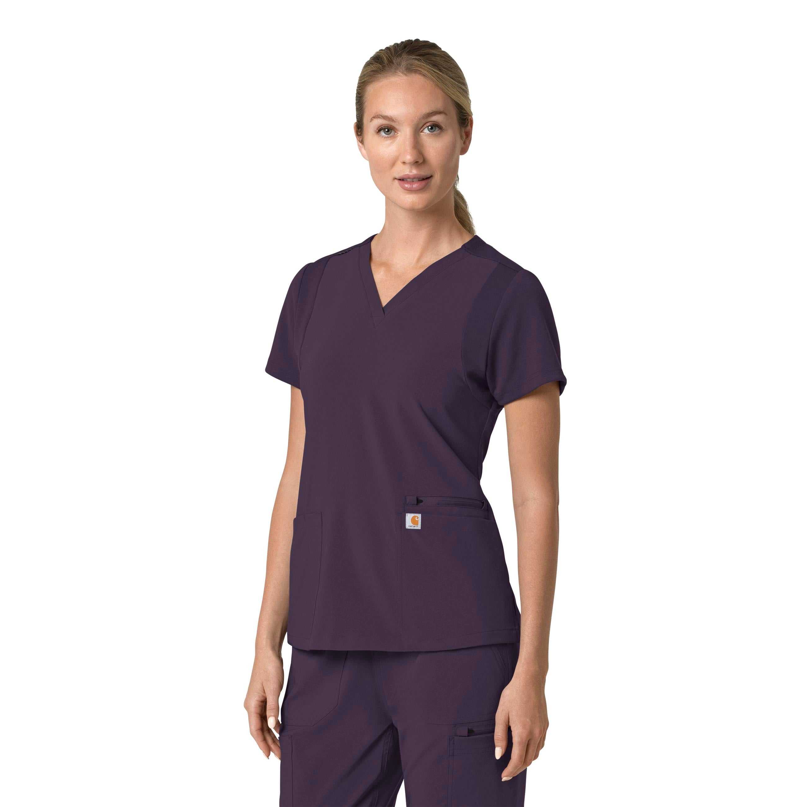 Force Cross-Flex C13210 Flex Panel V-Neck Scrub Top Black Plum