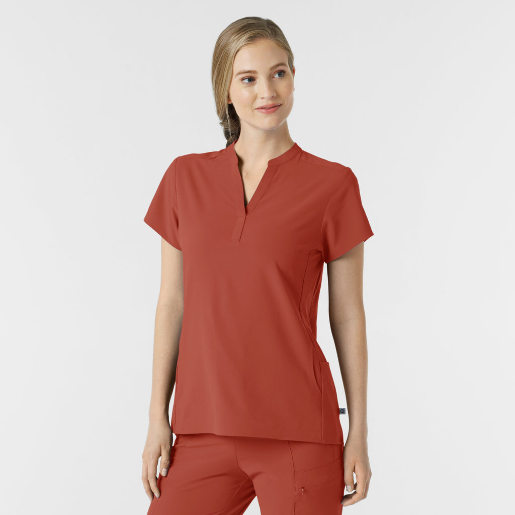 RENEW 6734 Mandarin Collar Scrub Top Mineral Red