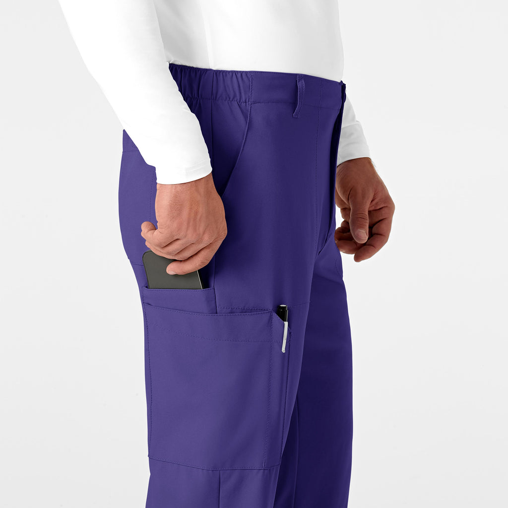 W123 5355 Men's Flat Front Cargo Scrub Pants Grape