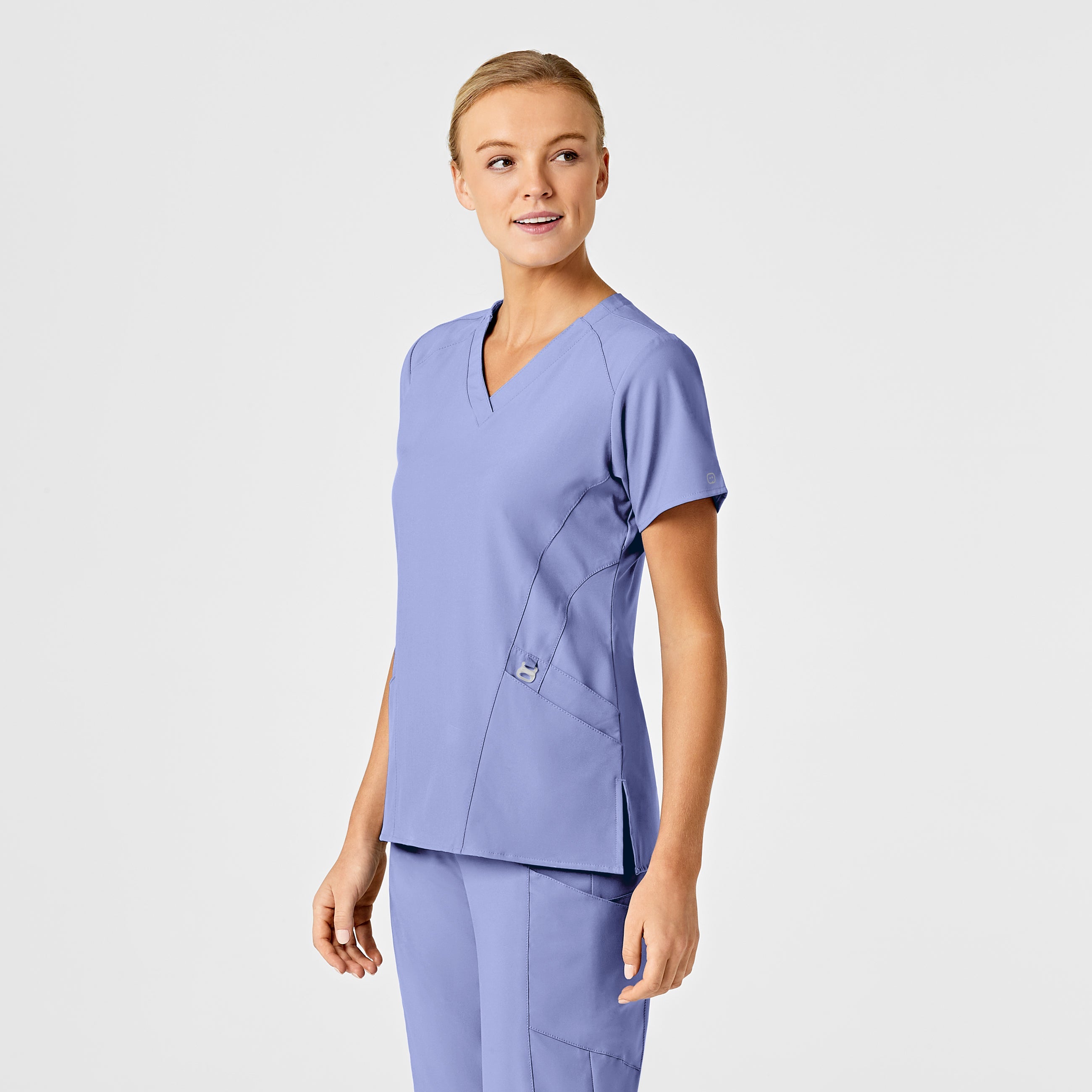 W123 6155 Stylized V-Neck Scrub Top Ceil Blue