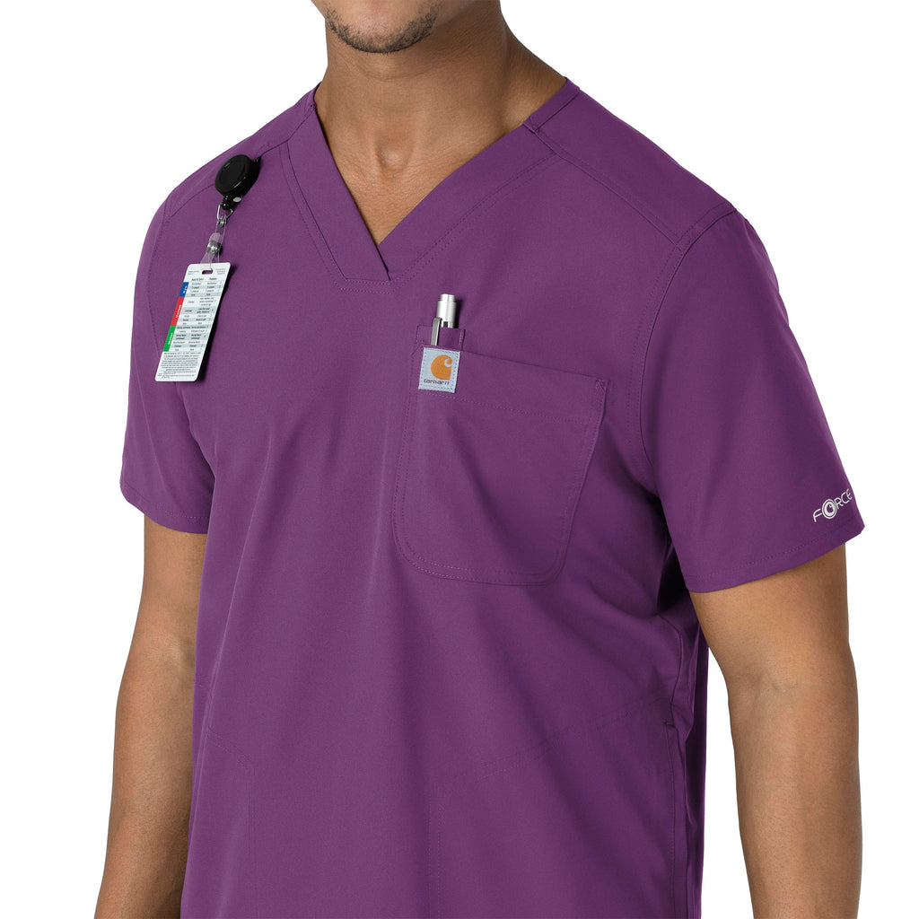 Force Essentials C16113 Men's V-Neck Shirttail Scrub Top Eggplant