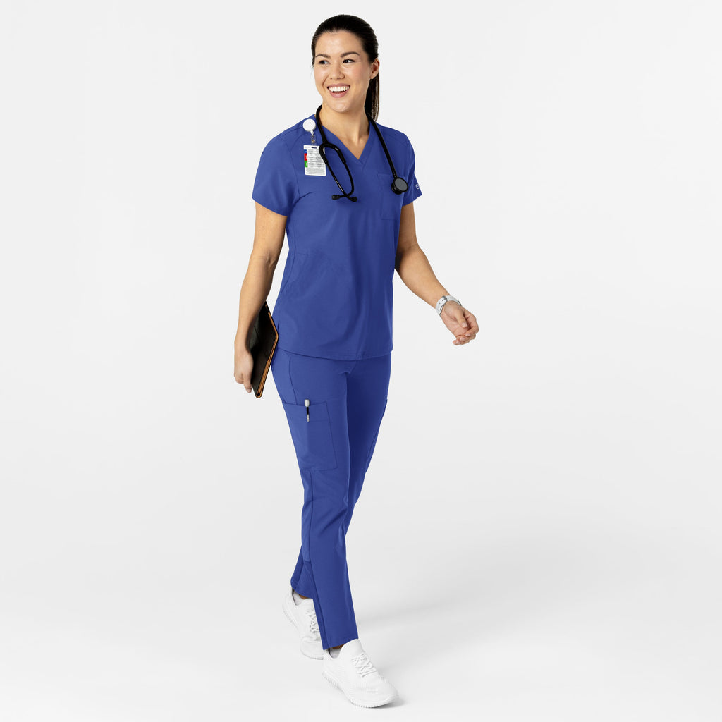 W123 6045 Women's Flex-n-Reach V-Neck Scrub Top Galaxy Blue