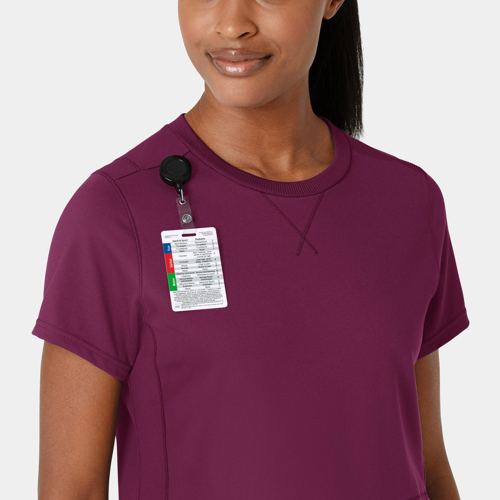 RENEW 6359 Knit Flex-n-Reach Crew Neck Scrub Top Wine