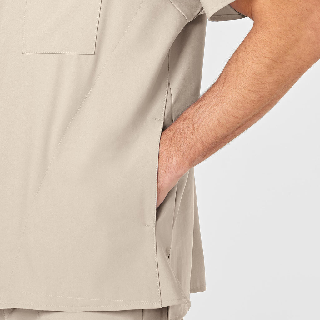 W123 6355 Men's V-Neck Scrub Top Khaki