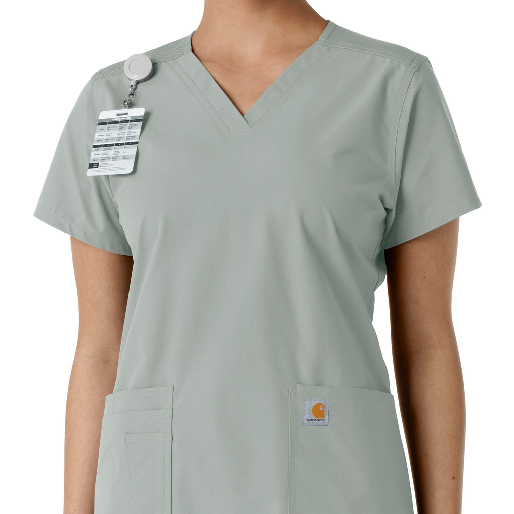 Force Essentials C12313 V-Neck Knit Panel Scrub Top Grey