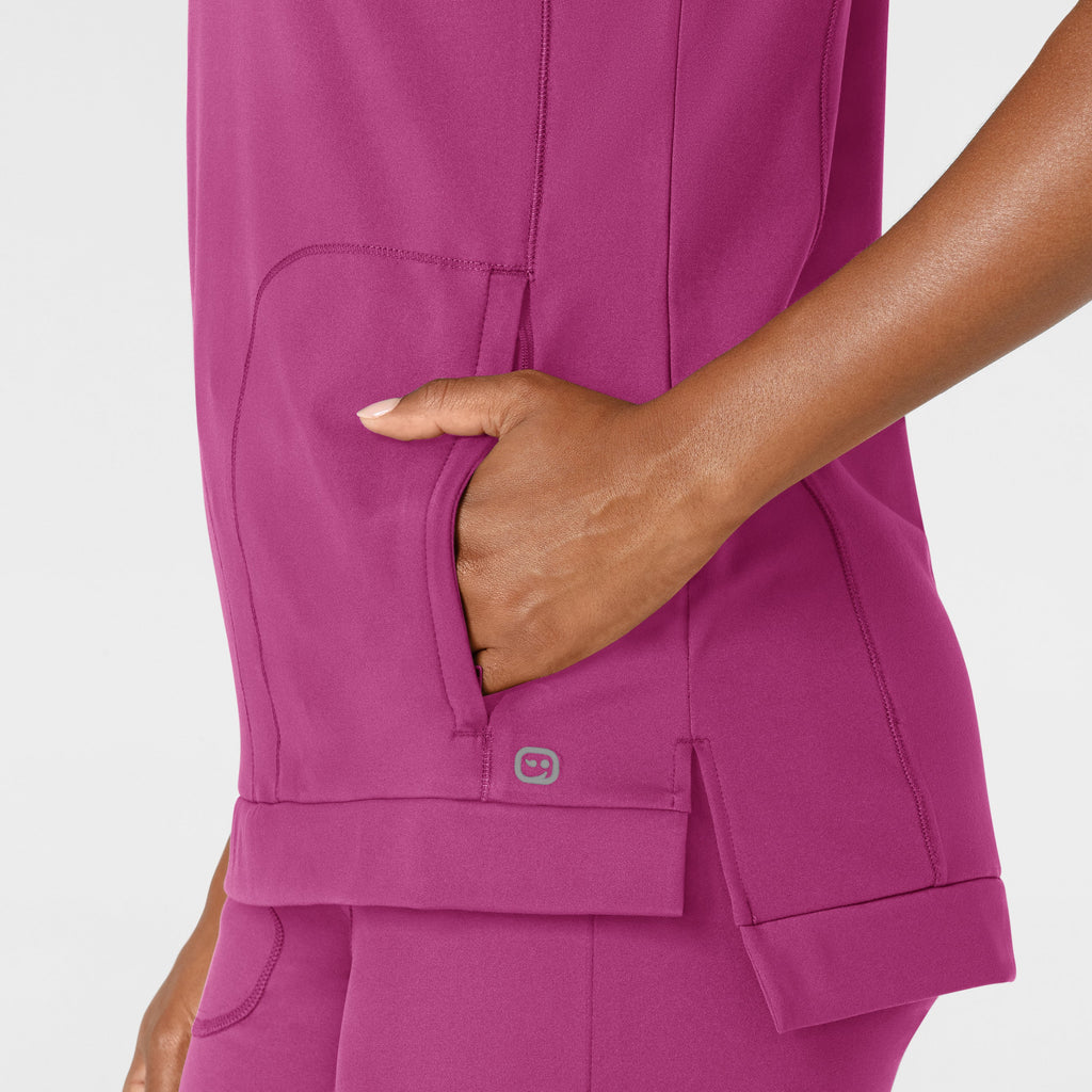 RENEW 6359 Knit Flex-n-Reach Crew Neck Scrub Top Raspberry