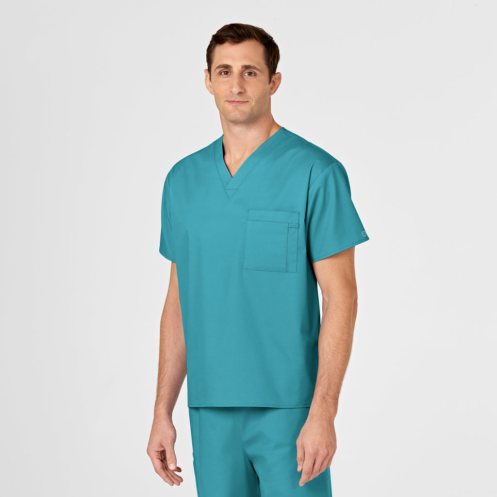 WonderWORK 100 Unisex V-Neck Scrub Top Teal Blue