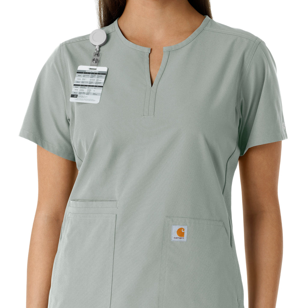 Force Essentials C12413 Notch Neck Tunic Knit Panel Scrub Top Grey