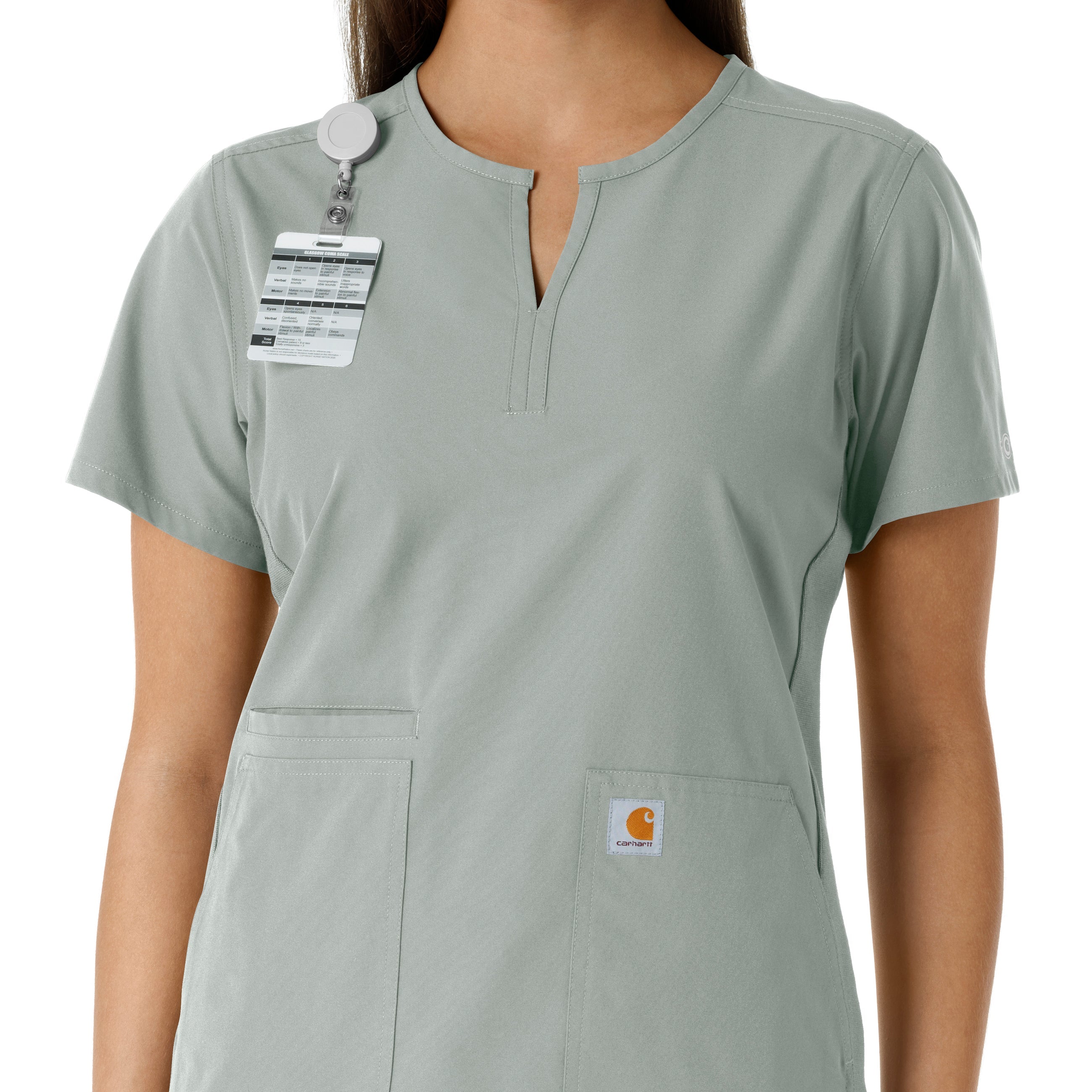 Force Essentials C12413 Notch Neck Tunic Knit Panel Scrub Top Grey