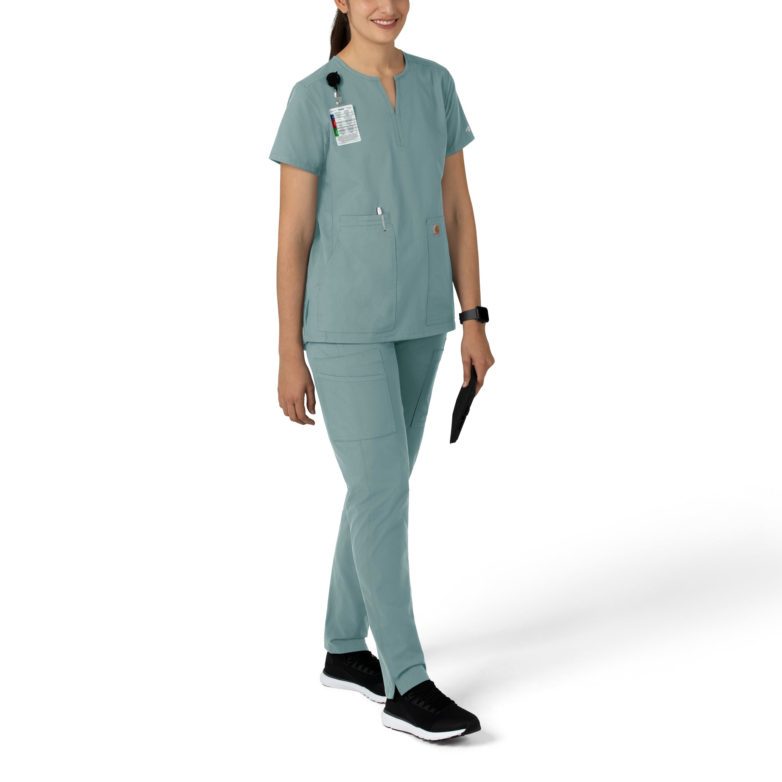 Force Essentials C12213 Notch Neck Tunic Scrub Top Summer Blue