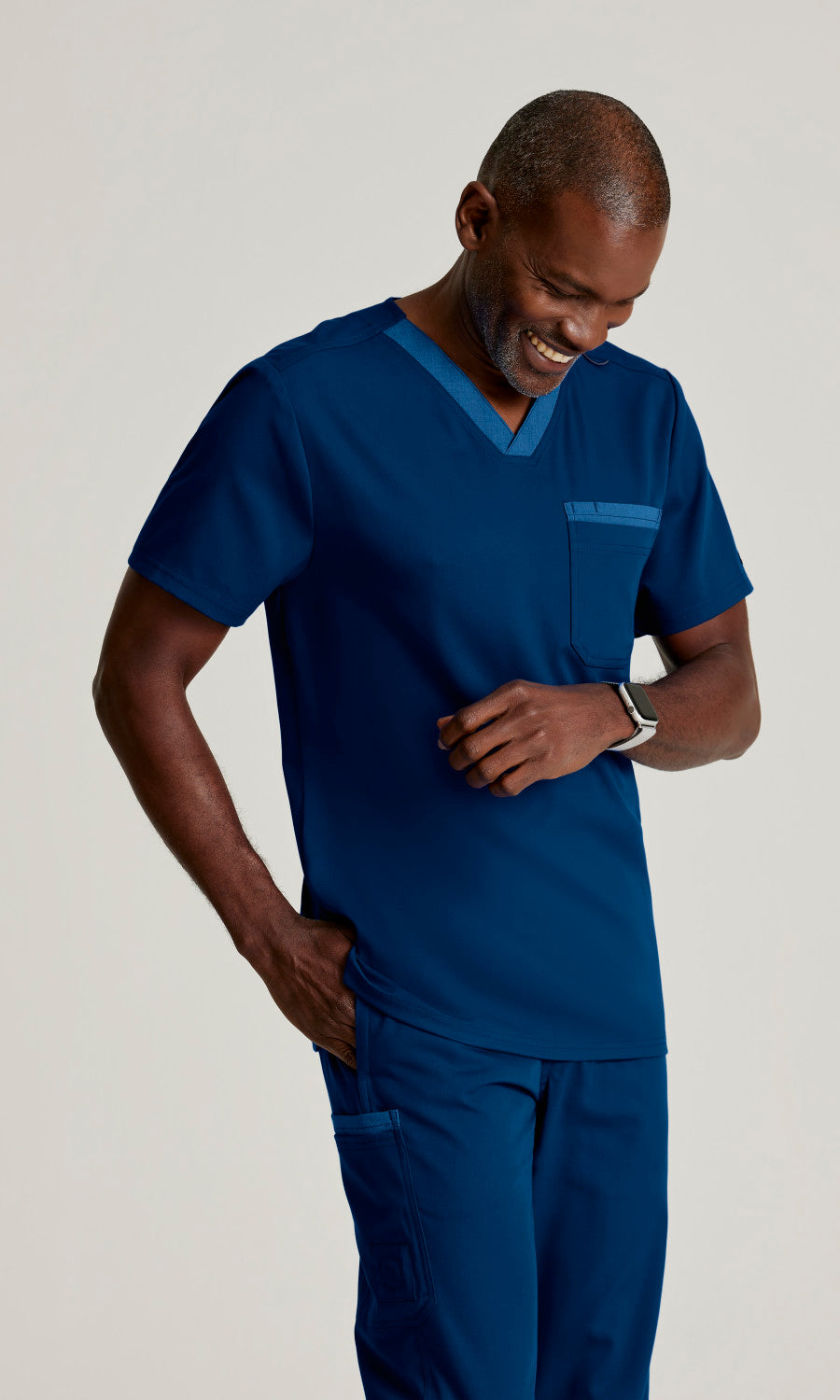 Grey's Anatomy Spandex Stretch GRST204 Ethan Scrub Top Indigo