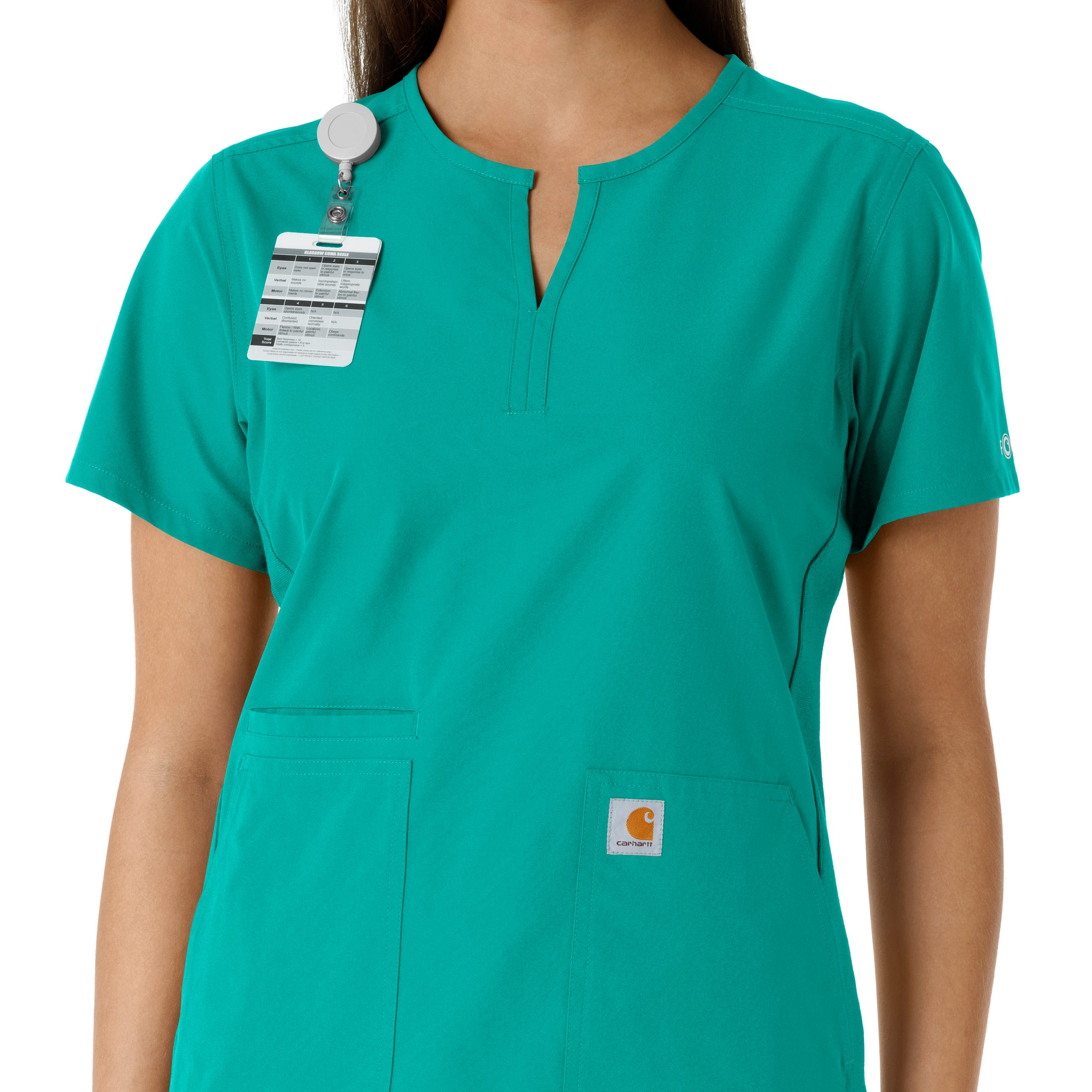 Force Essentials C12413 Notch Neck Tunic Knit Panel Scrub Top Teal