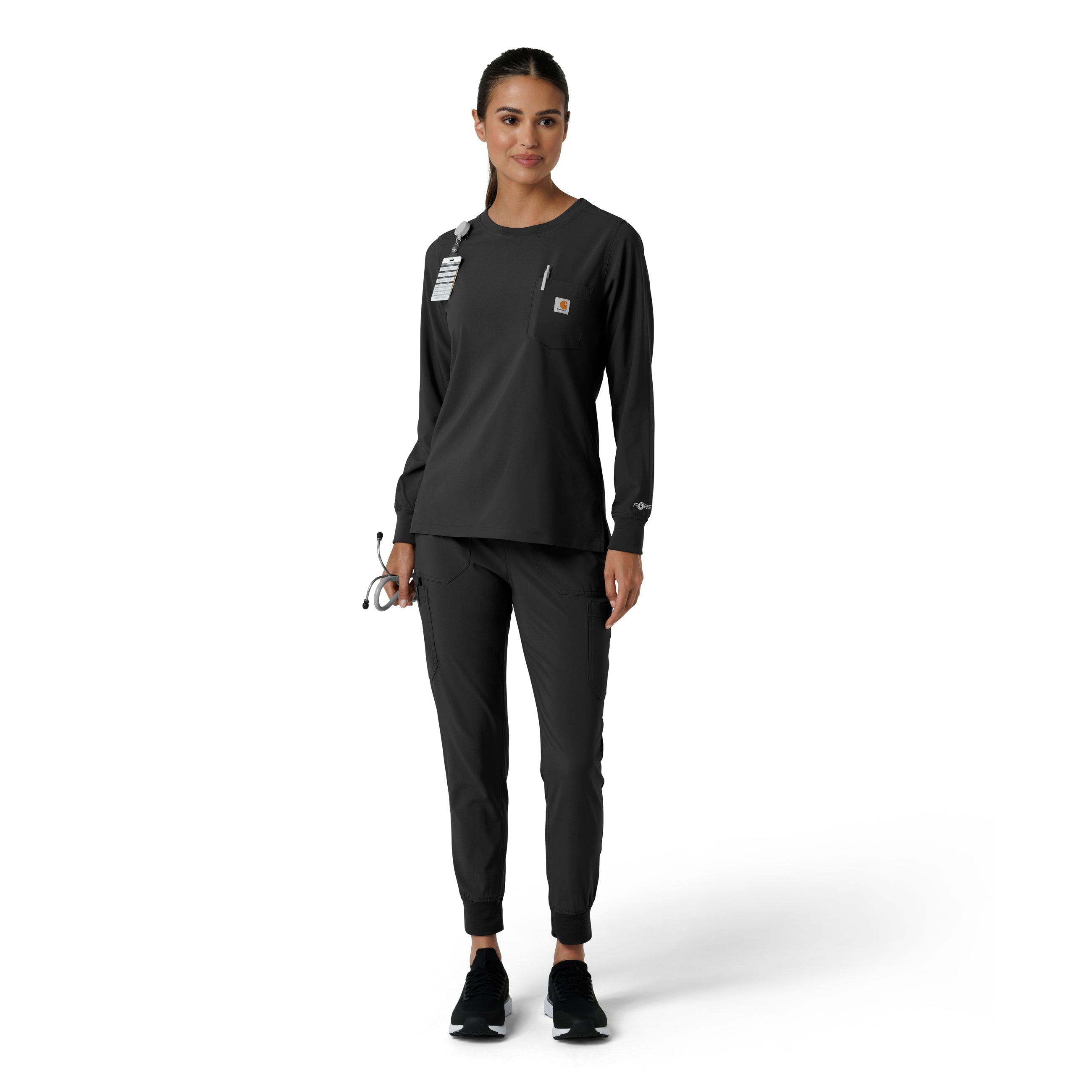 Force Cross-Flex C13610 Women's Crew Neck Long Sleeve Scrub Top Black