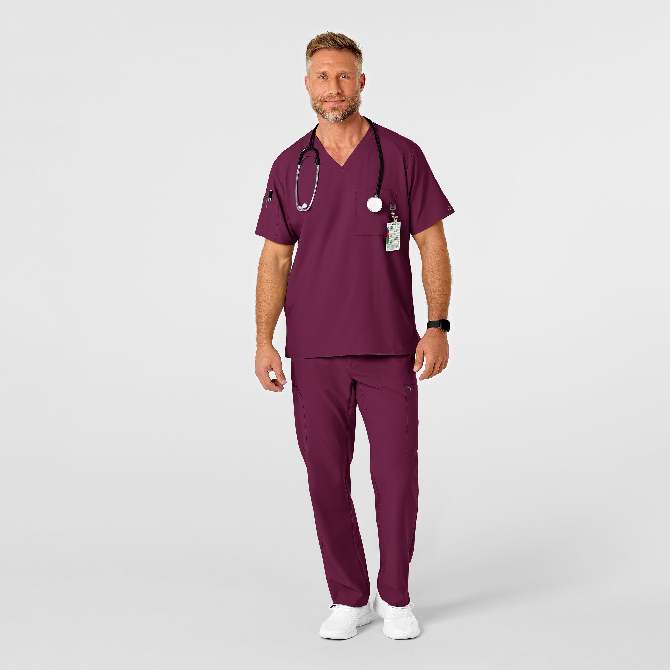 W123 5355 Men's Flat Front Cargo Scrub Pants Wine
