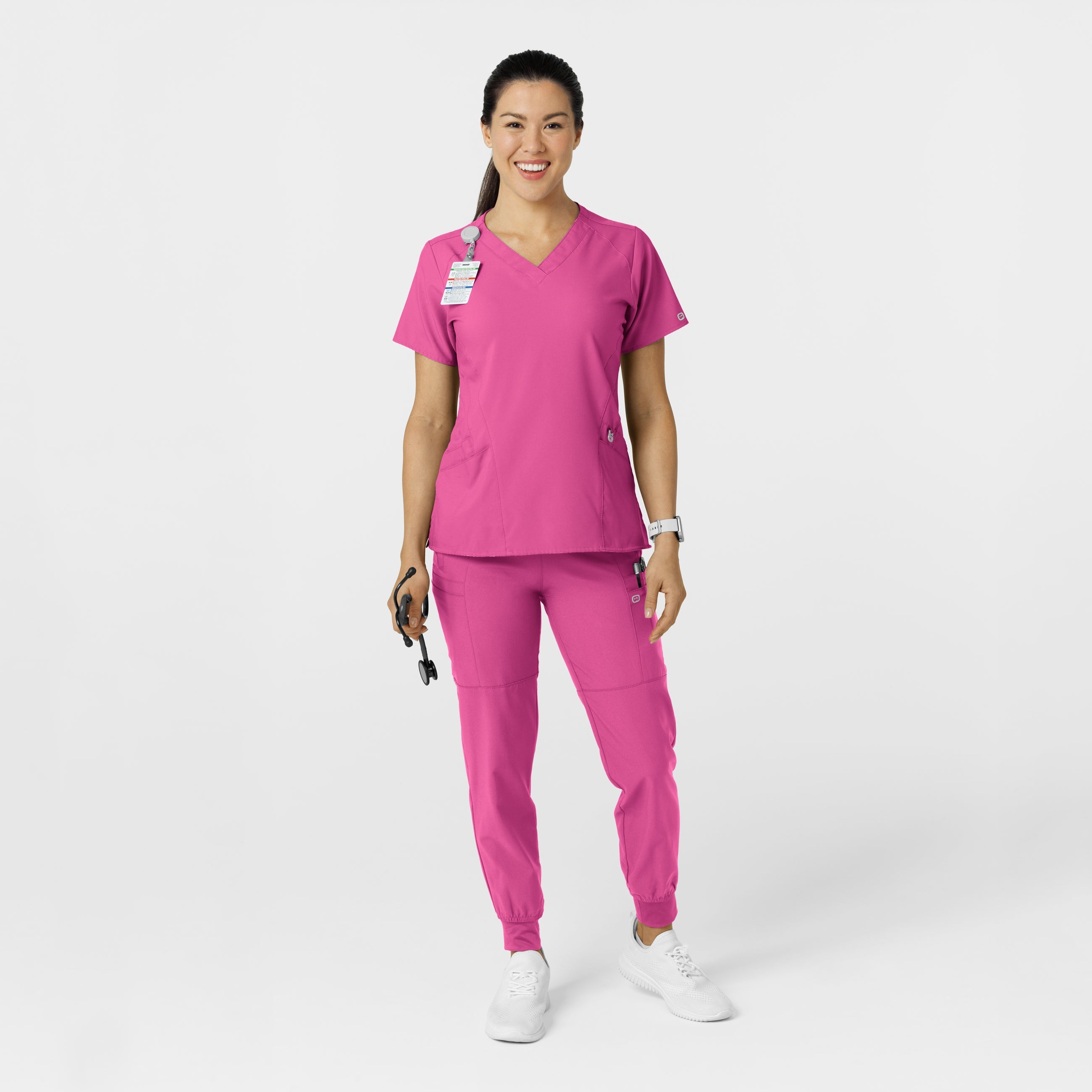 W123 5555 Comfort Waist Cargo Jogger Scrub Pants Hot Pink