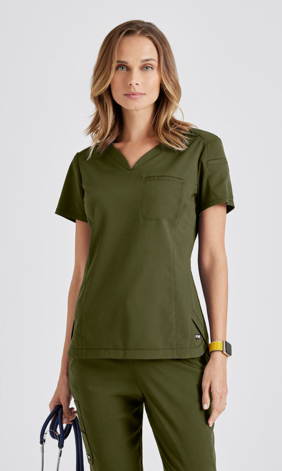Grey's Anatomy Stretch GRST136 Capri Tuck-in Scrub Top Olive