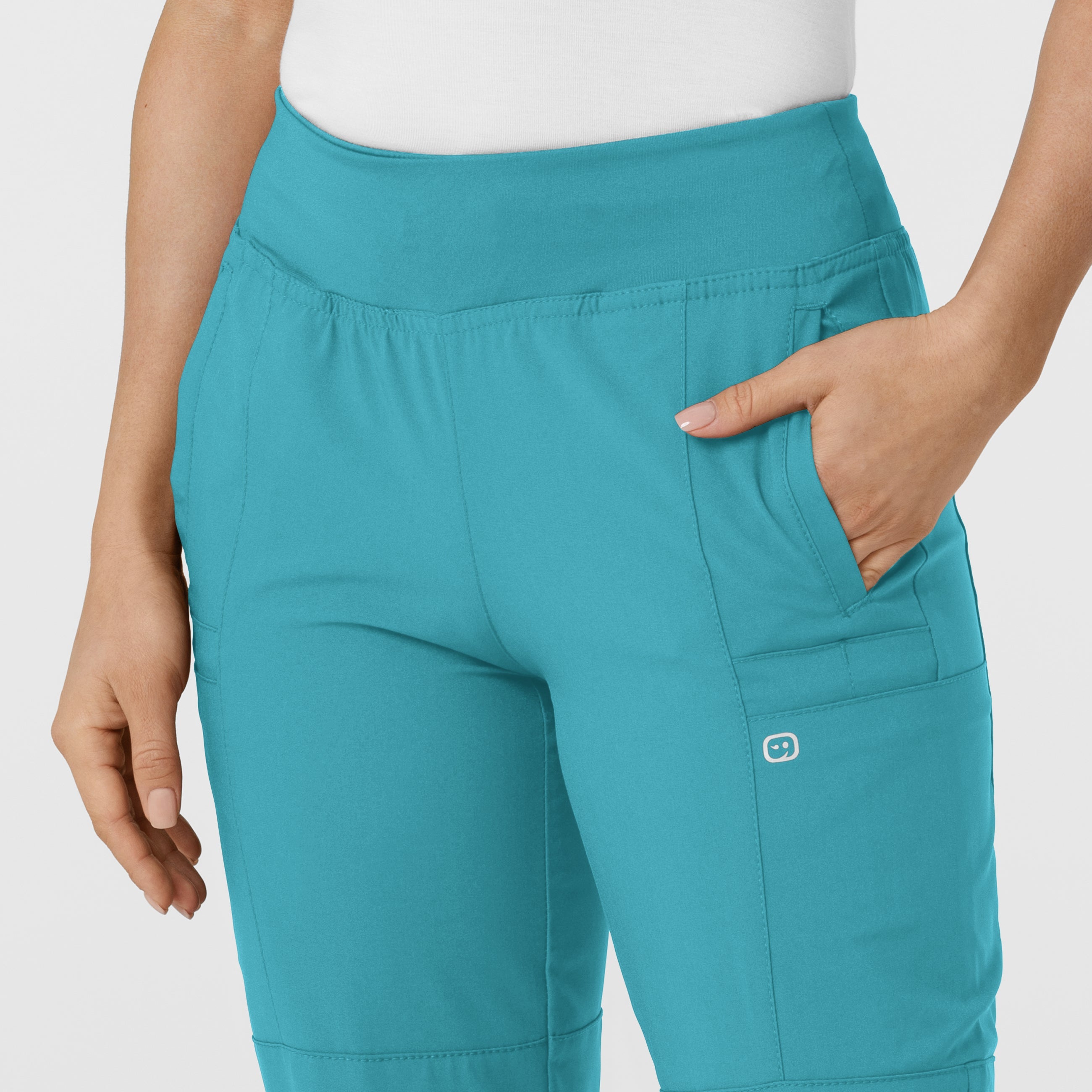 W123 5555 Comfort Waist Cargo Jogger Scrub Pants Teal Blue