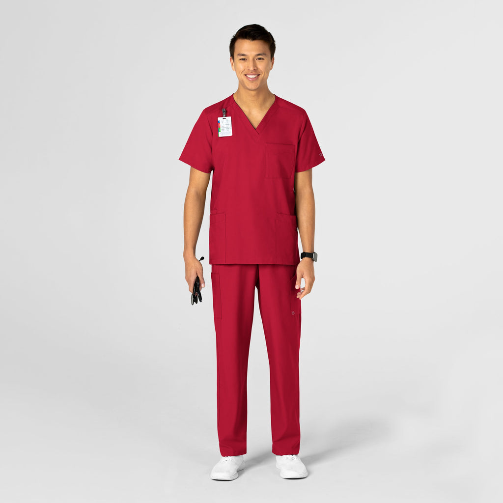 W123 6855 Unisex 4 Pocket Utility Scrub Top Red