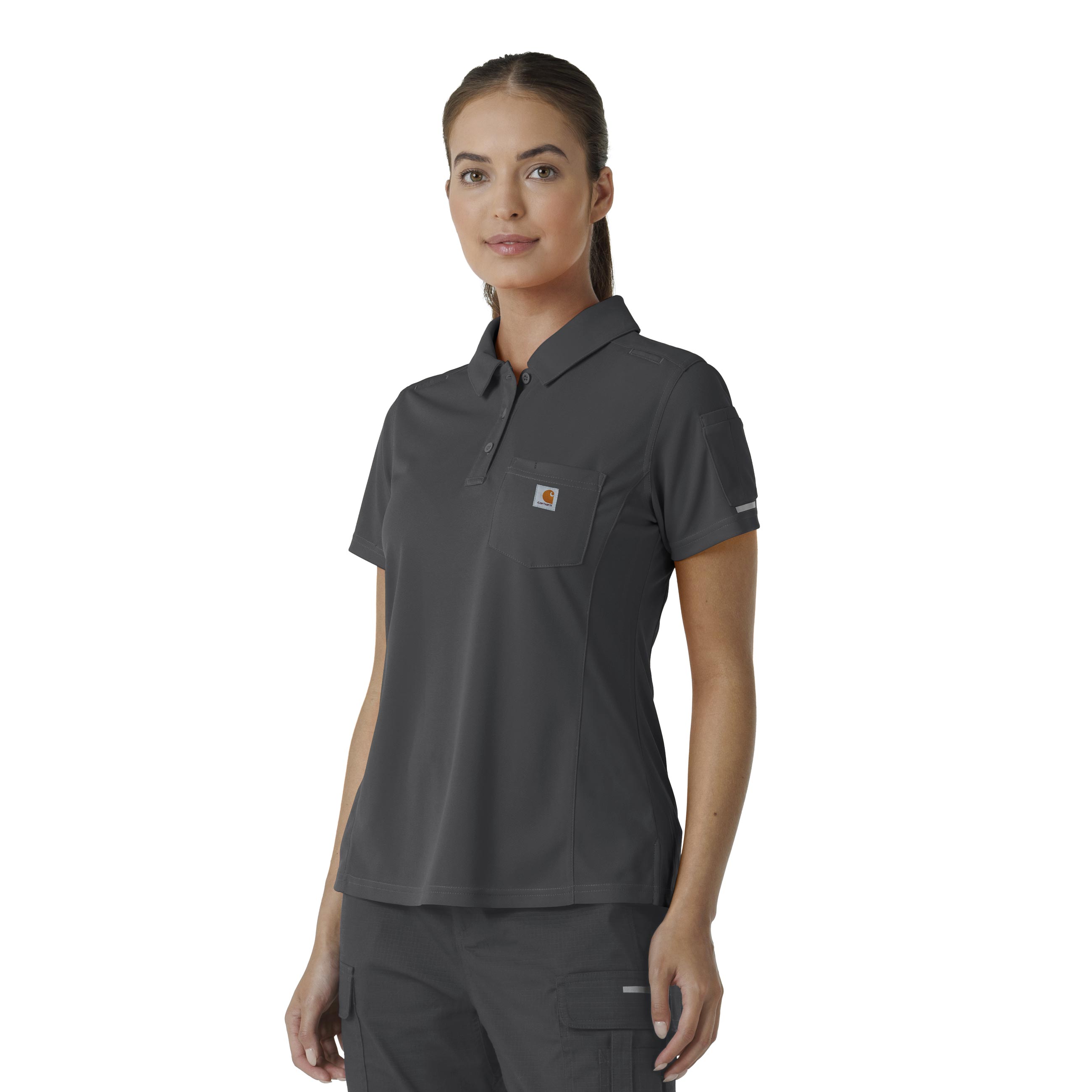 Rugged Flex C12119 Women's Lightweight Short Sleeve Polo Scrub Top Pewter