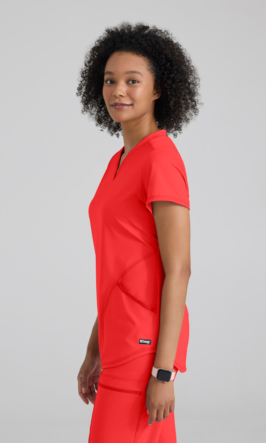Grey's Anatomy Knits GRST249 Define Knit Scrub Top Radiant Coral