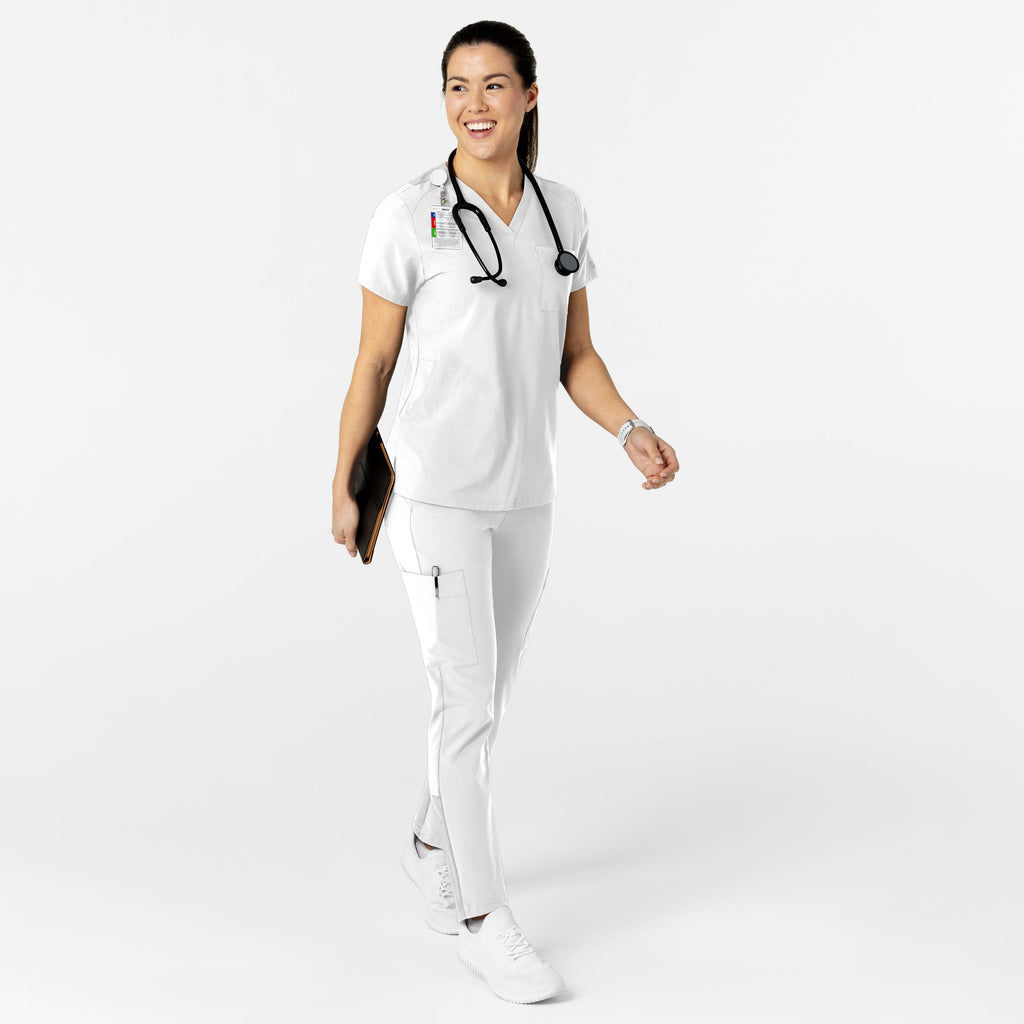 W123 6045 Flex-n-Reach V-Neck Scrub Top White
