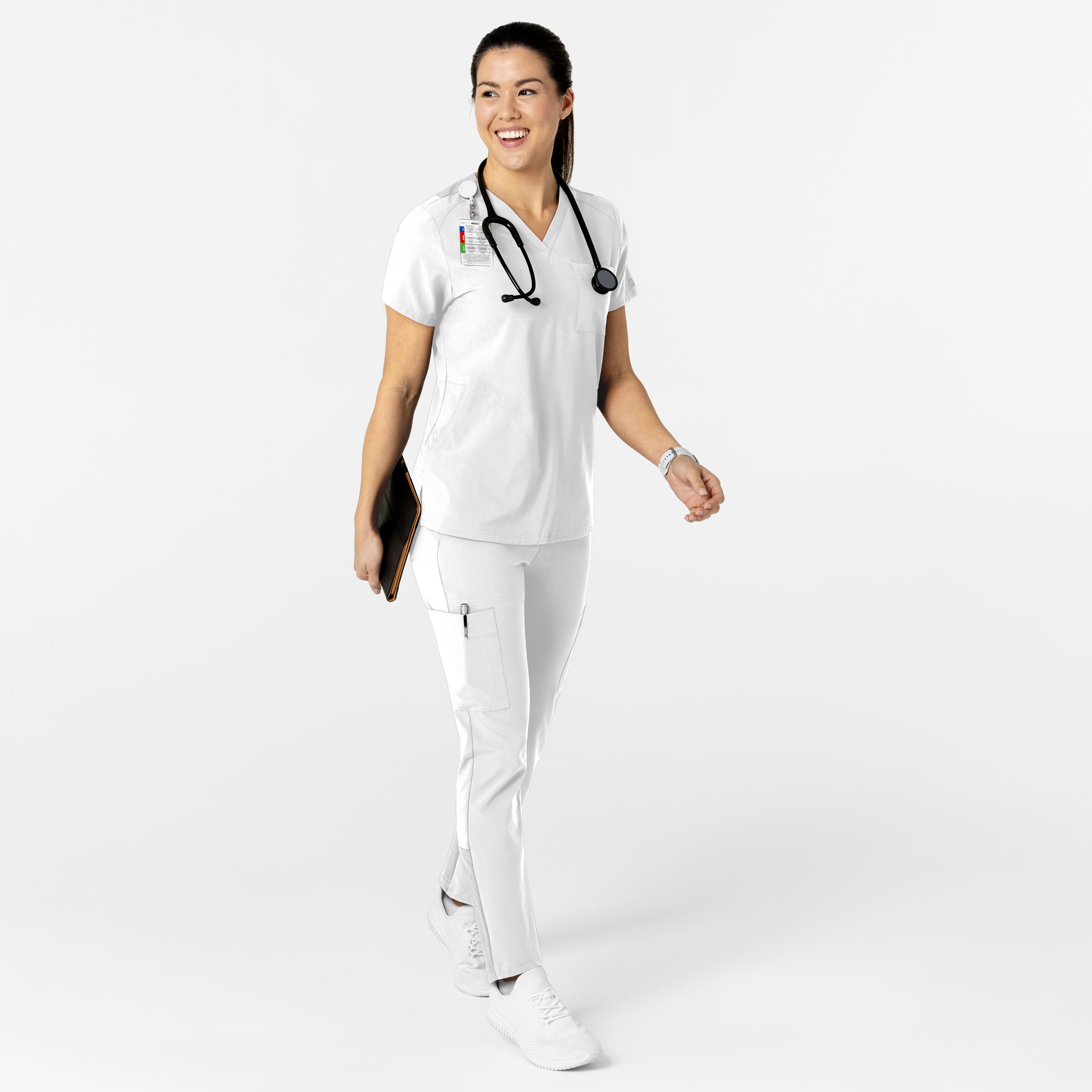 W123 6045 Flex-n-Reach V-Neck Scrub Top White