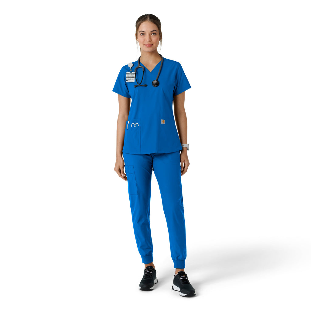 Force Essentials C12313 V-Neck Knit Panel Scrub Top Royal