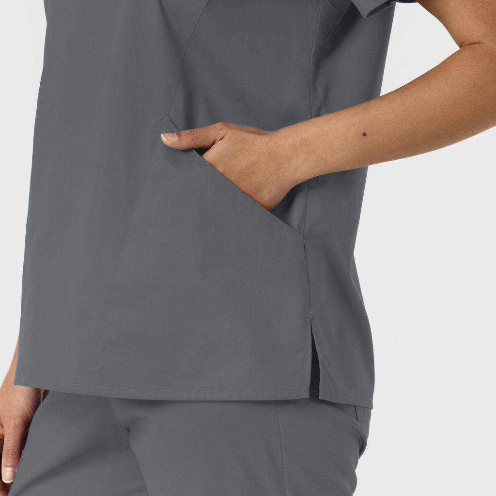 WonderWORK 106 Curved V-Neck Scrub Top Pewter