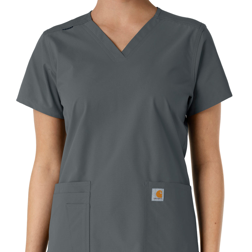 Force Essentials C12313 V-Neck Knit Panel Scrub Top Pewter