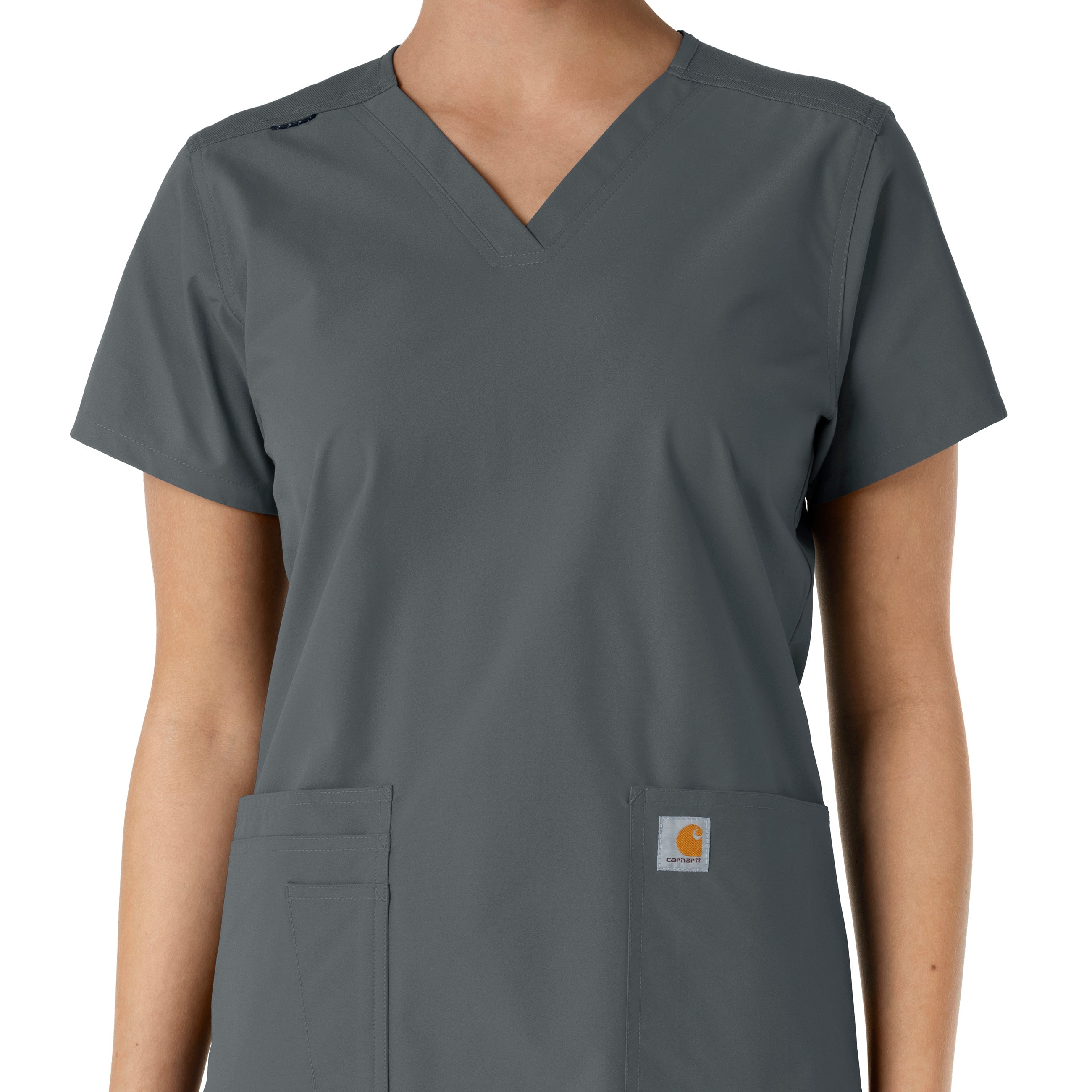 Force Essentials C12313 V-Neck Knit Panel Scrub Top Pewter