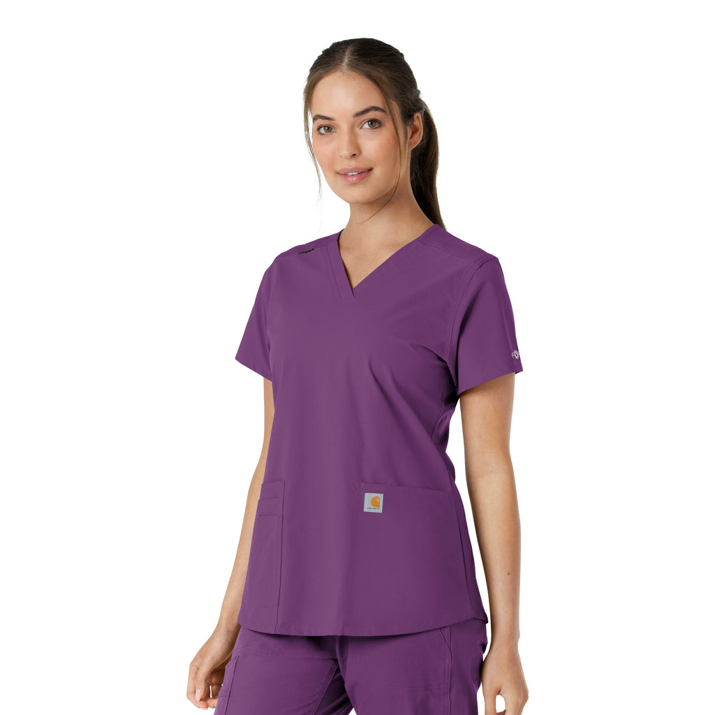 Force Essentials C12313 V-Neck Knit Panel Scrub Top Eggplant