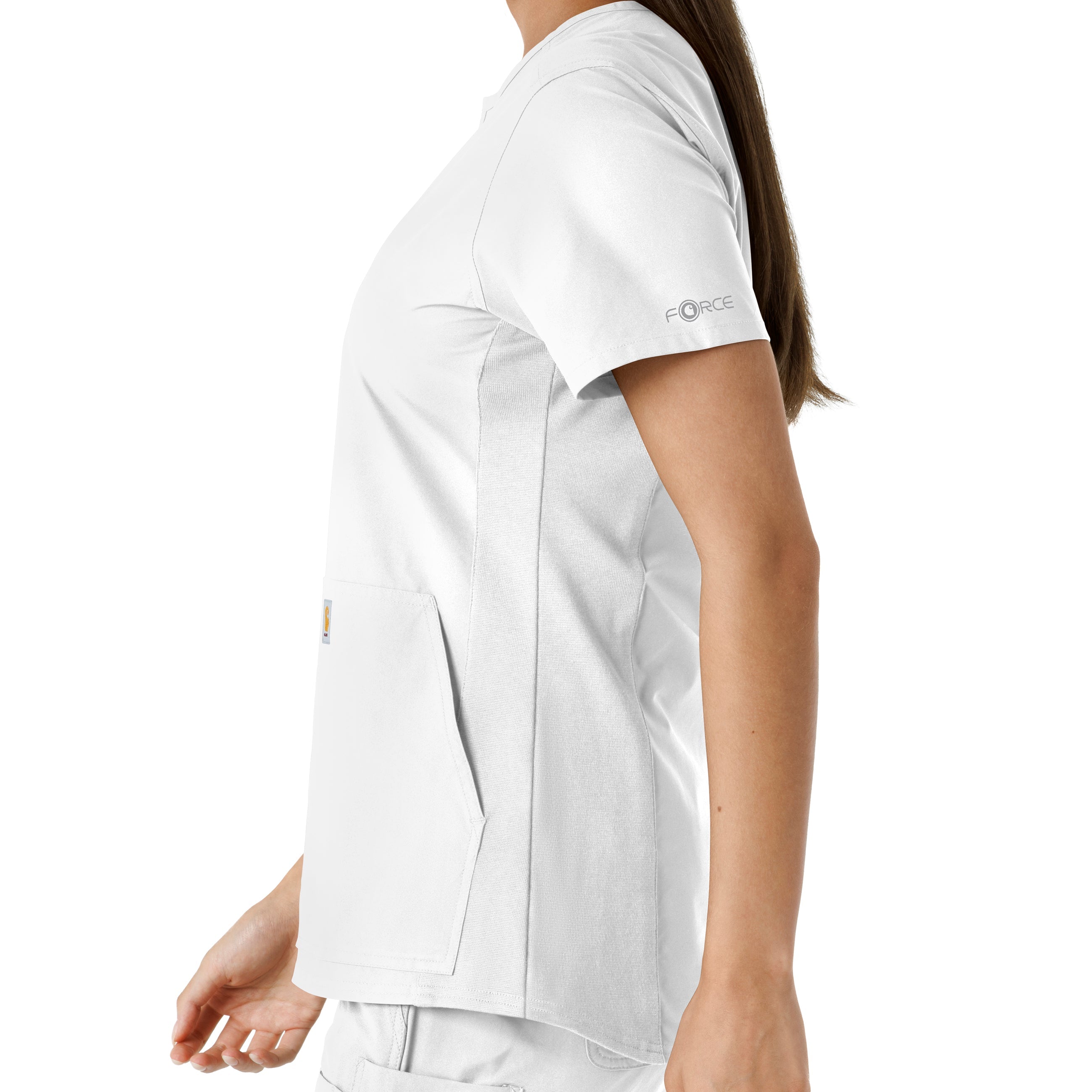 Force Essentials C12413 Notch Neck Tunic Knit Panel Scrub Top White