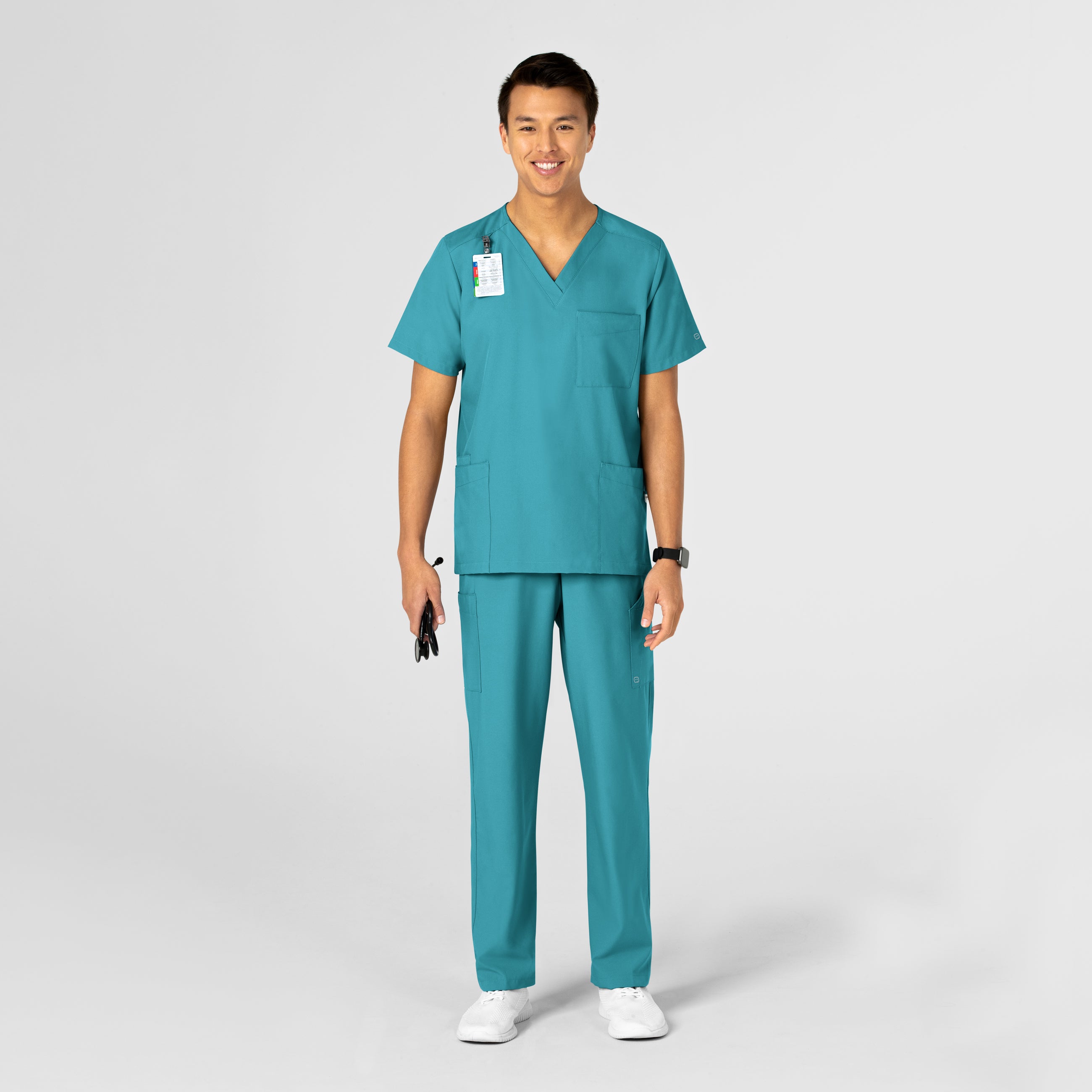 W123 6855 Unisex 4 Pocket Utility Scrub Top Teal Blue