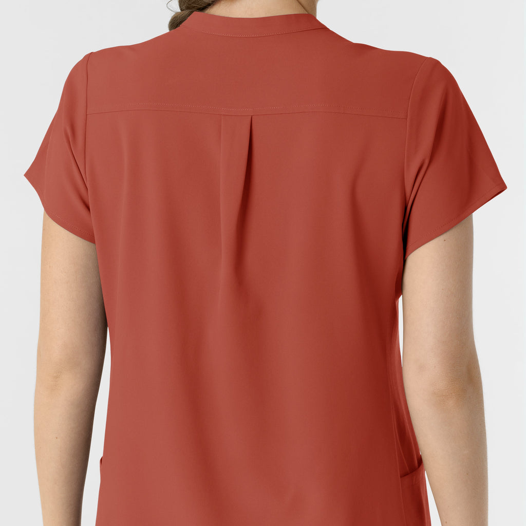 RENEW 6734 Mandarin Collar Scrub Top Mineral Red