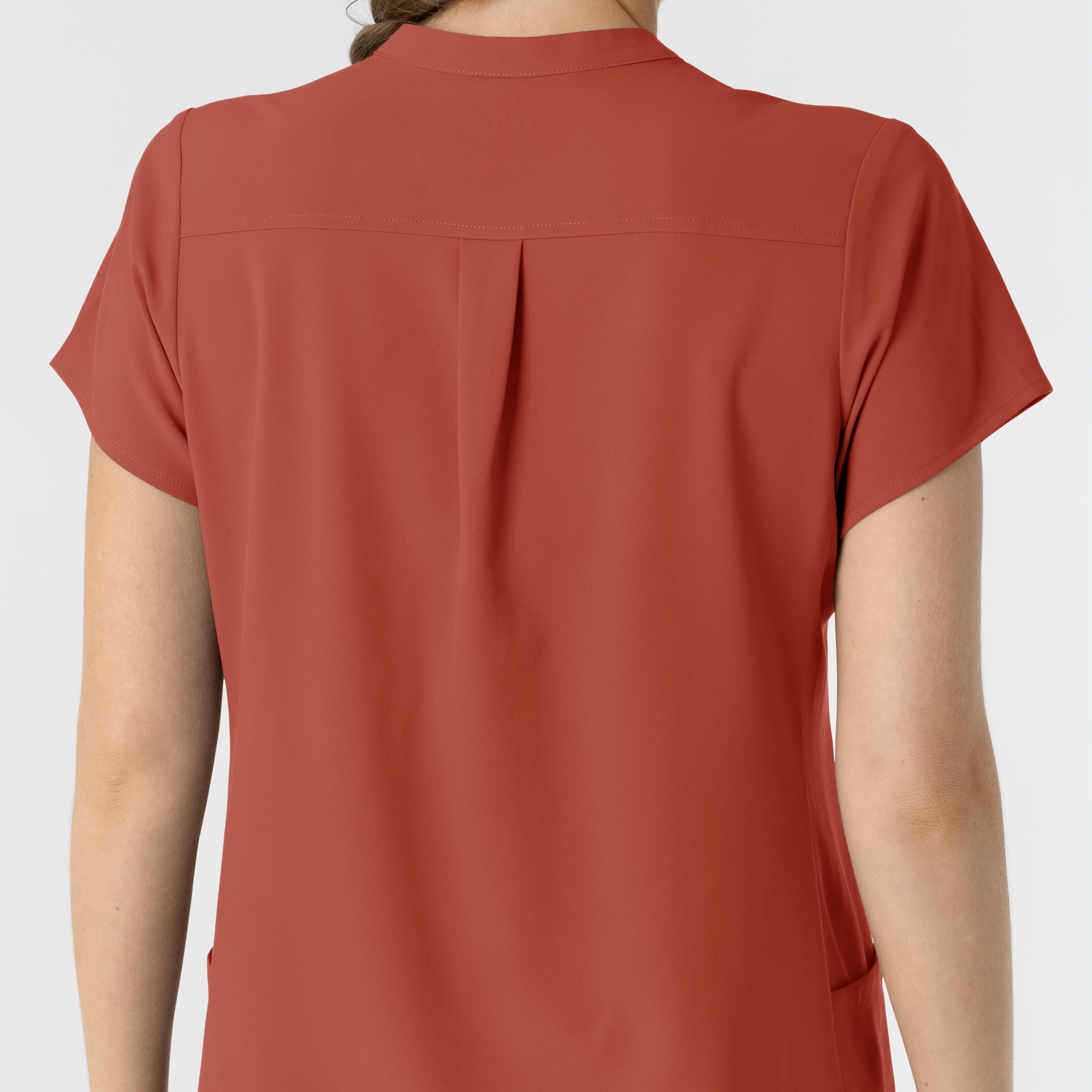 RENEW 6734 Mandarin Collar Scrub Top Mineral Red