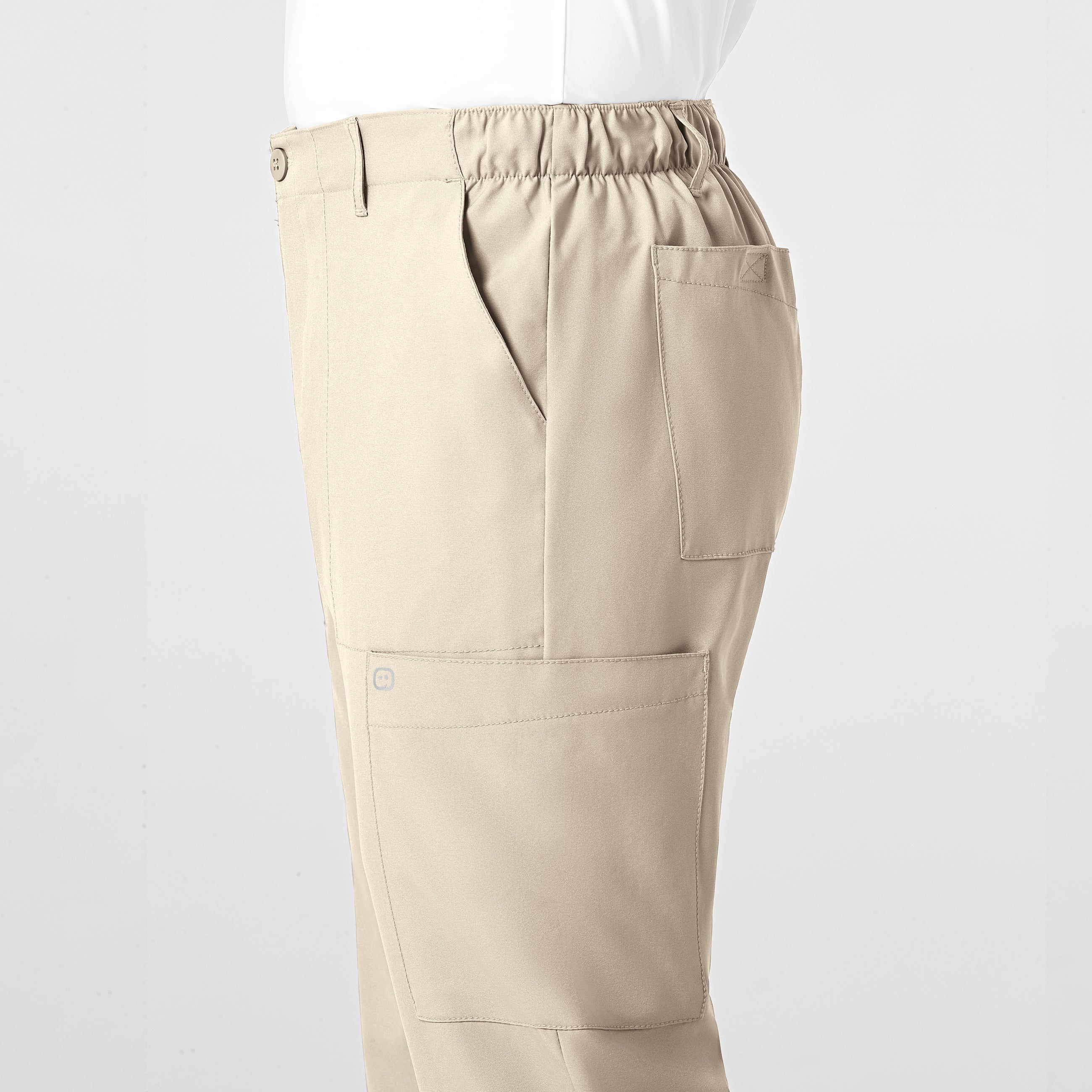 W123 5355 Men's Flat Front Cargo Scrub Pants Khaki