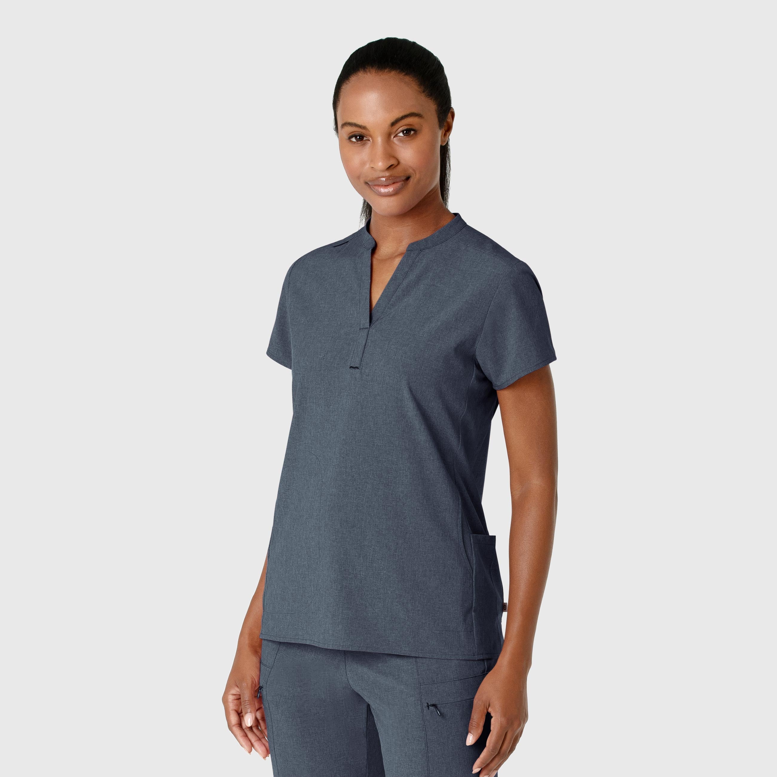 RENEW 6734 Mandarin Collar Scrub Top Navy Heather