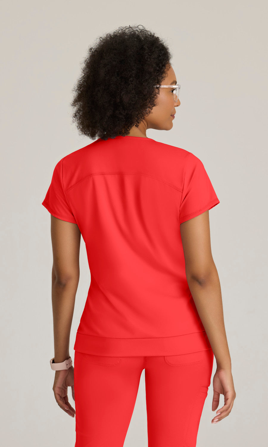 Grey's Anatomy Knits GRST250 Motivate Knit Scrub Top Radiant Coral