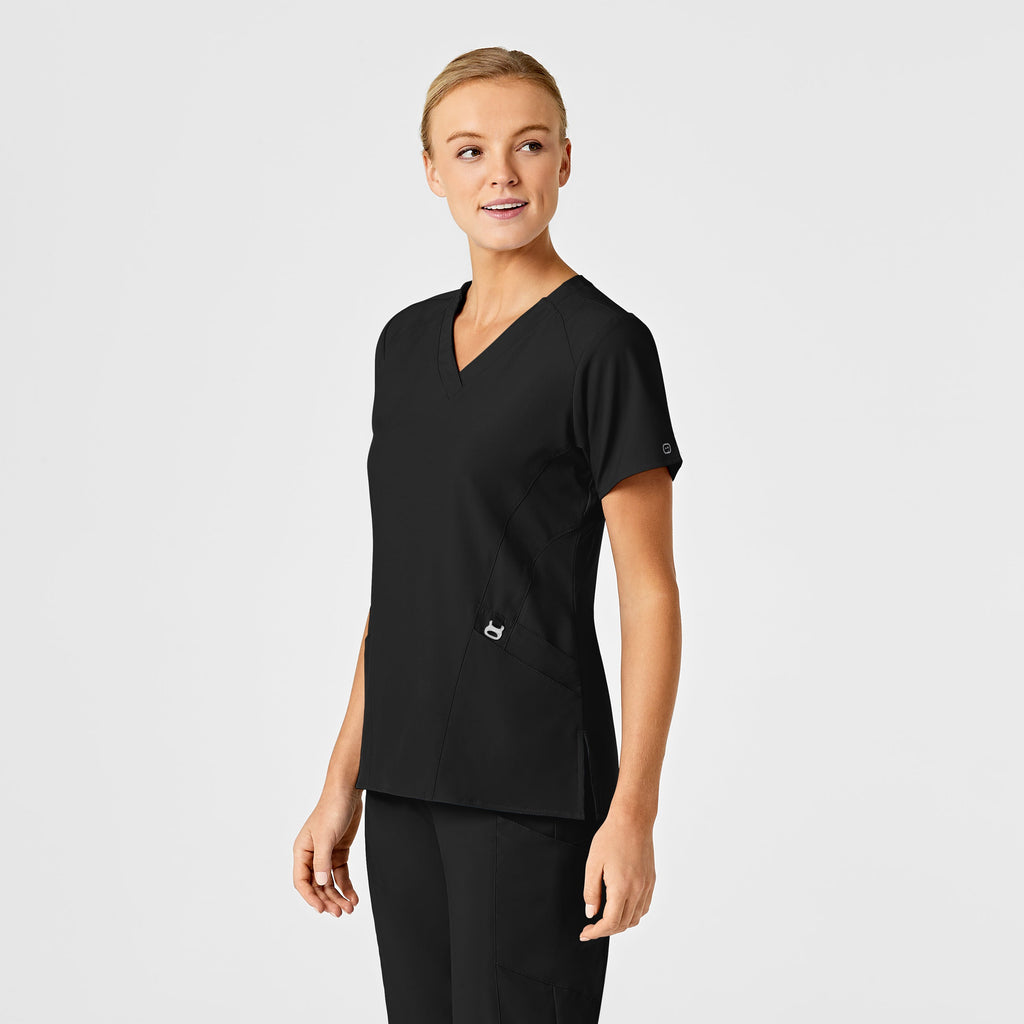 W123 6155 Stylized V-Neck Scrub Top Black