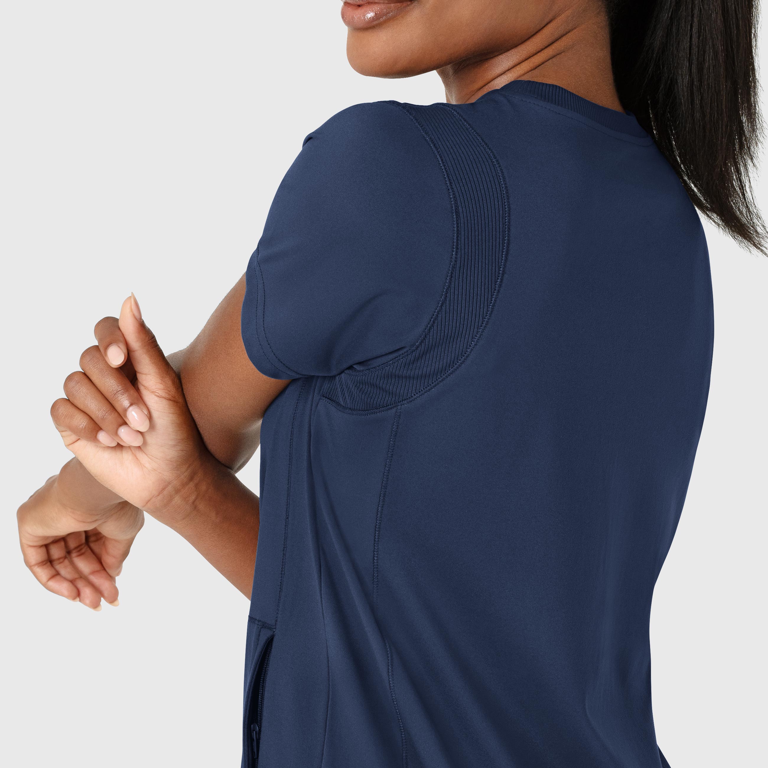 RENEW 6359 Knit Flex-n-Reach Crew Neck Scrub Top Navy